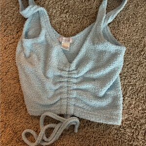 blue fuzzy crop top
